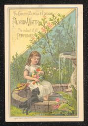 Trade Card, Z. James Belt, Druggist, 1880, Girl in Fountain