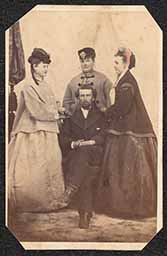 Carte de visite, Women with Colored Hats and Sitting Man
