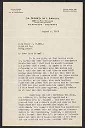 Letter, Meredith I. Samuel to Emily Bissell, August 6, 1923