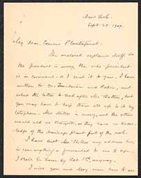 Letter, Emily Bissell to "Cousin Plantagenet," September 27, 1909