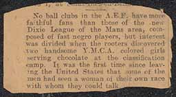Newspaper clipping, Dixie League of the Mans baseball club, circa 1918-1919