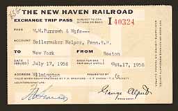 Tickets, New York to Boston, New Haven Railroad, 1958