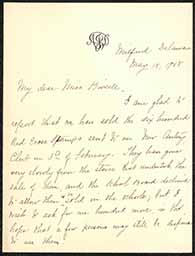Letter, Anna J. Davis to Emily Bissell, May 18, 1908