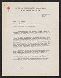 Letter, Mr. Newcomb to Affiliated and Represented Associations about Automobile Lists for Seal Sale, June 22, 1936