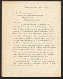 Correspondence between Mary Alicia Heyward Bradford Du Pont and William P. White, December 6 - 12, 1910