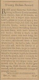 Advertisement, reward for freedom seeker Lot in the Delaware Gazette, February 2, 1796 