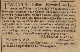 Advertisement, reward for freedom seeker Rebekah in the American Watchman, January 9, 1813