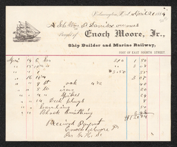 Billhead for the sale of various ship parts from Enoch Moore & Sons in Wilmington.