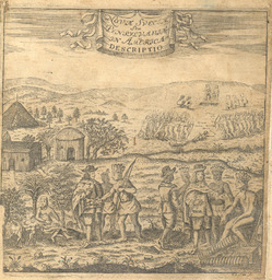 Engraving depicts an exchange between Native Americans and colonial settlers of New Sweden on the Delaware River. The artist, Thomas Campanious Holm, had never been to America, but created the scene based on the manuscripts of his grandfather, Peter Lindstrom, an engineer and cartographer in the colony. 