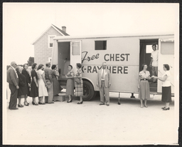 Gelatin silver print, Patients lining up at a free chest x-ray bus, undated