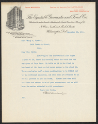 Letter, Otho Nowland to Emily Bissell, November 23, 1911