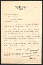Letter, George A. Harter to Emily Bissell, January 3, 1912