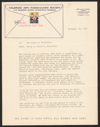 Memo, Emily Bissell to Delaware Anti-Tuberculosis Society Board of Directors, November 18, 1940