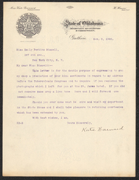 Letter, Kate Barnard to Emily Bissell, November 9, 1980