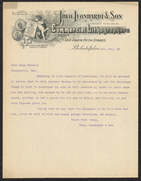 Letter, Theodore Leonhardt & Son to Emily Bissell, October 8, 1908