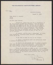 Letter, Arthur L. Bailey to Emily Bissell, August 8, 1923