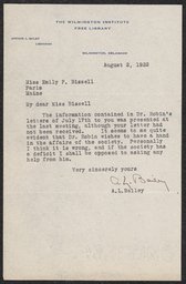 Letter, Arthur L. Bailey to Emily Bissell, August 2, 1922