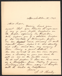 Letter, S. A. Bailey to Emily Bissell, circa December 1909