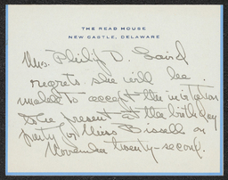 A letter from Lydia Laird to Emily Bissell, apologizing for not being able to attend a celebration for the Christmas seals' fortieth anniversary.