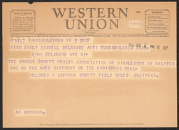 Telegram, Mildred Arfmann to Emily Bissell, December 9, 1946