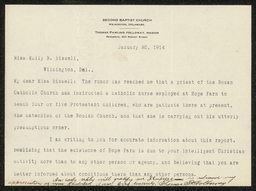 Letter, Thomas P. Holloway to Emily Bissell, January 30, 1914