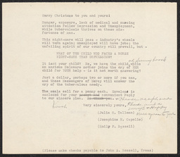 This is a Christmas Letter Draft from Julia H. Tallman, Josephine H. Capelle, and Emily P. Bissell, circa 1931. There are handwritten notes from unknown source that edit the draft for final publication. 