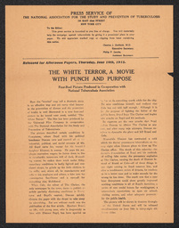 Press Release for "The White Terror," June 10, 1915