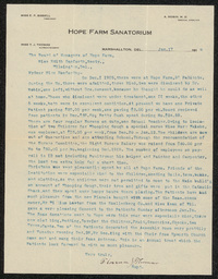 Report on Hope Farm by Superintendent Florence J. Thomas during the month of December 1915 to Edith Danforth and the Board of Managers of Hope Farm, including updates on patients, staff, and Christmas donations and celebrations.