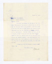 Letter to John Hammond requesting support for purchasing property to create a segregated tuberculosis treatment center for Black people. Letter possibly written by Millard Davis.