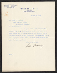 Letter to Emily P. Bissell from William Saulsbury, Jr. referencing a matter involving W.P. Bancroft. 