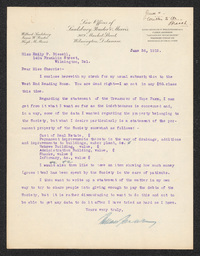 Letter from Willard Saulsbury, Jr. donating money to the West End Reading Room and addressing issues of the Delaware Anti-Tuberculosis Society's finances and debt.