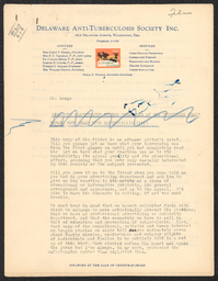 Letter likely written by Doyle Hinton around March 1934 requesting comments and feedback on a bulletin or leaflet created for promoting the Delaware Anti-Tuberculosis Society.