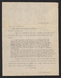 Letter to Mabel T. Boardman (a member of the national American Red Cross Executive Committee) from a State Field Agent likely for the American Red Cross writing to express concerns of nurses who did not want the women selling Christmas seals to wear Red Cross nursing uniforms.