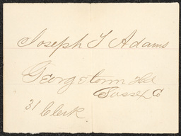 Civil War draft card for Joseph T. Adams in Sussex County, Delaware.