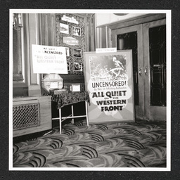 Lobby posters advertising "All Quiet on the Western Front" at the Aldine Theater