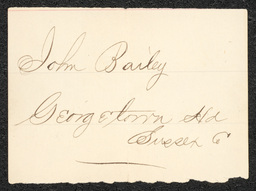 Civil War draft card for John Bailey from Sussex County, Delaware.