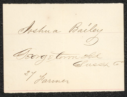 Civil War draft card for Joshua Bailey from Georgetown Hundred, Sussex County, Delaware.