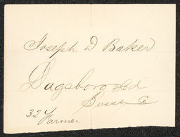 Civil War draft card for Joseph D. Baker from Dagsboro Hundred, Sussex County, Delaware.