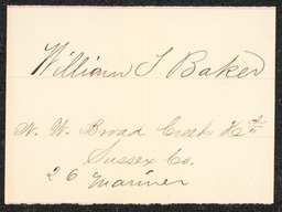 Civil War draft card for William T. Baker in N. W. Broad Creek Hundred, Sussex County, Delaware.