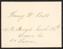 Civil War draft card for Henry W. Bell in N.W. Broad Creek Hundred, Sussex County, Delaware.