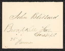 Civil War draft card for John Blissard in Broadkill Hundred, Sussex County, Delaware.