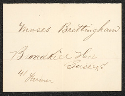 Civil War draft card for Moses Brittingham in Broadkill Hundred, Sussex County, Delaware.