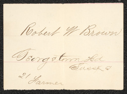 Civil War draft card for Robert W. Brown in Georgetown Hundred, Sussex County, Delaware.