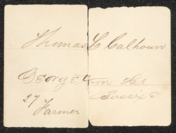 Civil War draft card for Thomas L. Calhoun in Georgetown Hundred, Sussex County, Delaware.