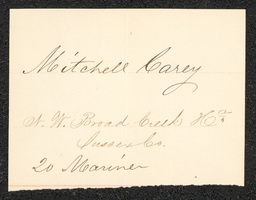 Civil War draft card for Mitchell Carey in N.W. Broad Creek Hundred, Sussex County, Delaware.