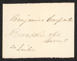 Civil War draft card for Benjamine Carpenter in Broadkill Hundred, Sussex County, Delaware.