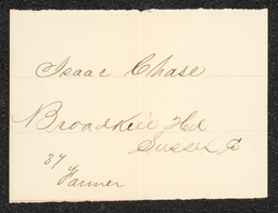 Civil War draft card for Isaac Chase in Broadkill Hundred, Sussex County, Delaware.