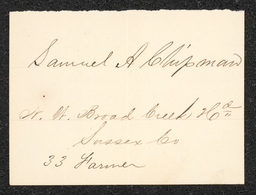 Civil War draft card for Samuel A. Chipman in N.W. Broad Creek Hundred, Sussex Country, Delaware.