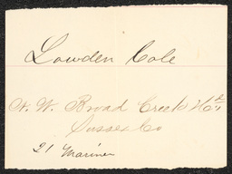 Civil War draft card for Lawden Cole in N.W. Broad Creek Hundred, Sussex County, Delaware.