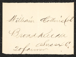 Civil War draft card for William Collins in Broadkill Hundred, Sussex County, Delaware.